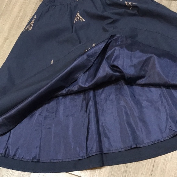 eShakti Navy Blue Eiffel Tower Embroidered A-Line Dress size S - Picture 7 of 14